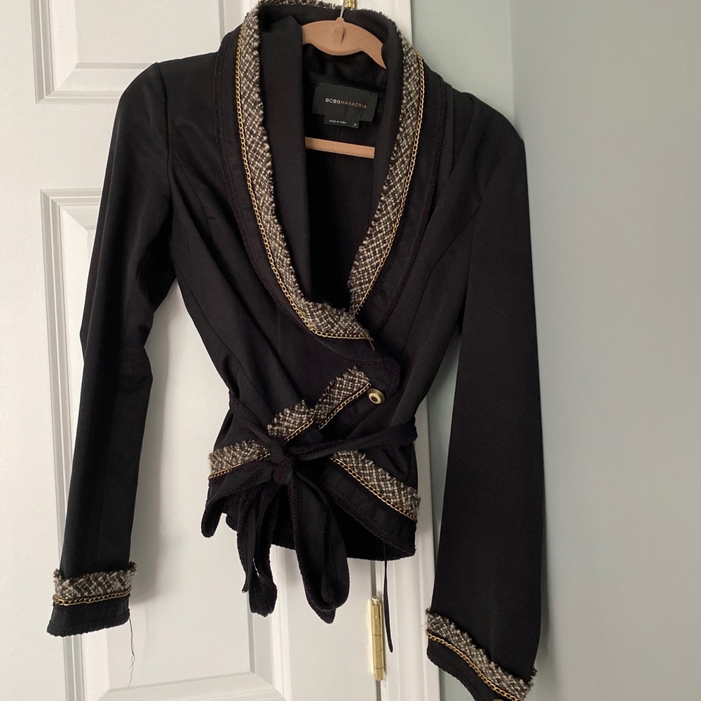 BCBG MaxAzria Black Jacket with trimmed Tweed